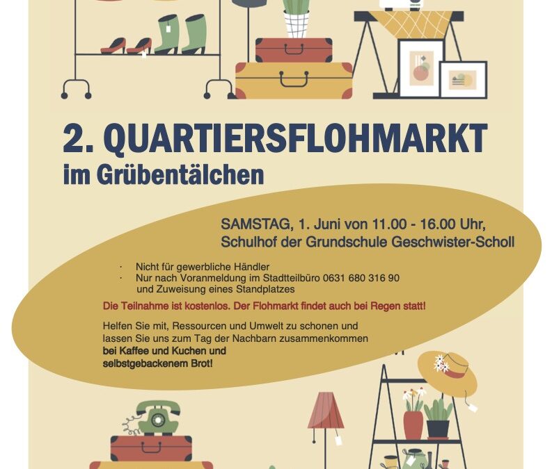 Quartiersflohmarkt im Grübentälchen am 1. Juni ab 11:00 Uhr auf dem Gelände der Grundschule Geschwister-Scholl